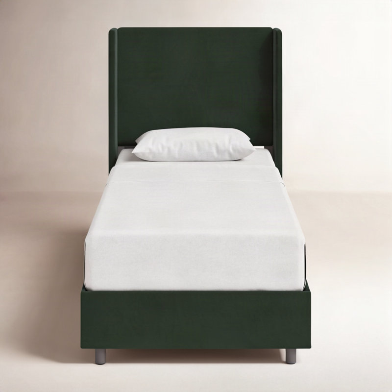 Lit tapissier Tilly, Simple, Velours émeraude de luxe