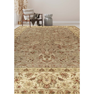 Tapis taupe et ivoire noué à la main de haute qualité
