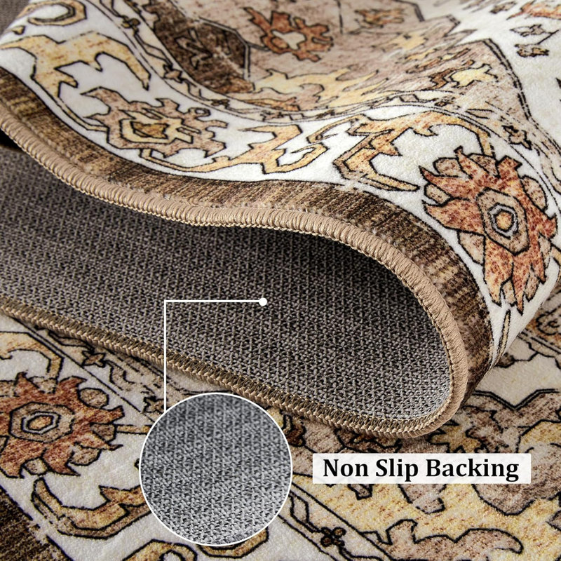 Entryway Runner Rug, Washable Vintage Low Pile Stain-Resistant, Non-Slip Soft Thin Carpet for Kitchen, Bedroom, Bathroom (Grey, 2x6ft)