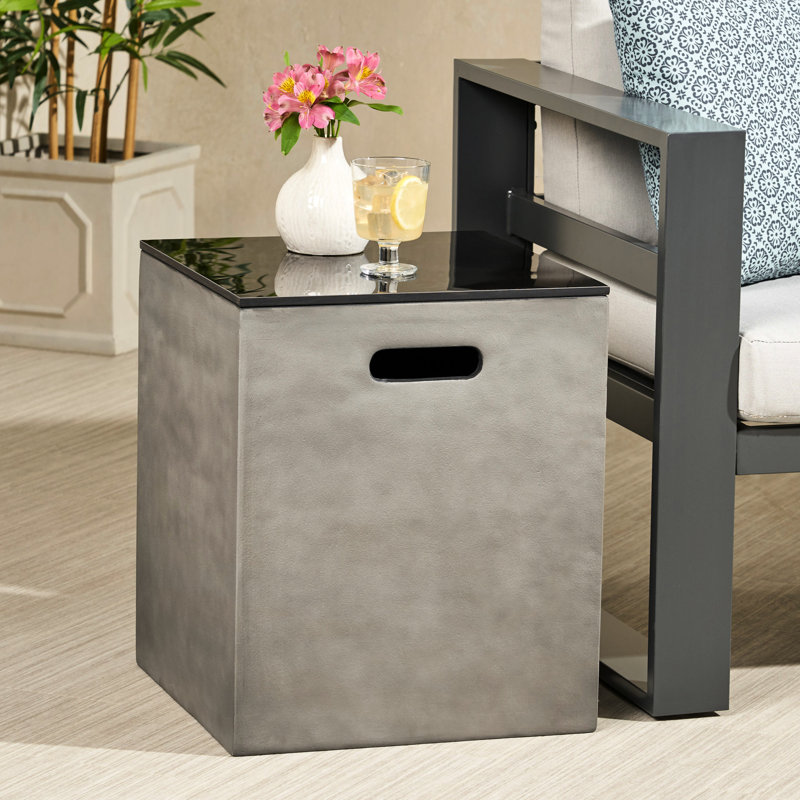 Table d'appoint haute 19,49 po en béton léger avec surface en céramique