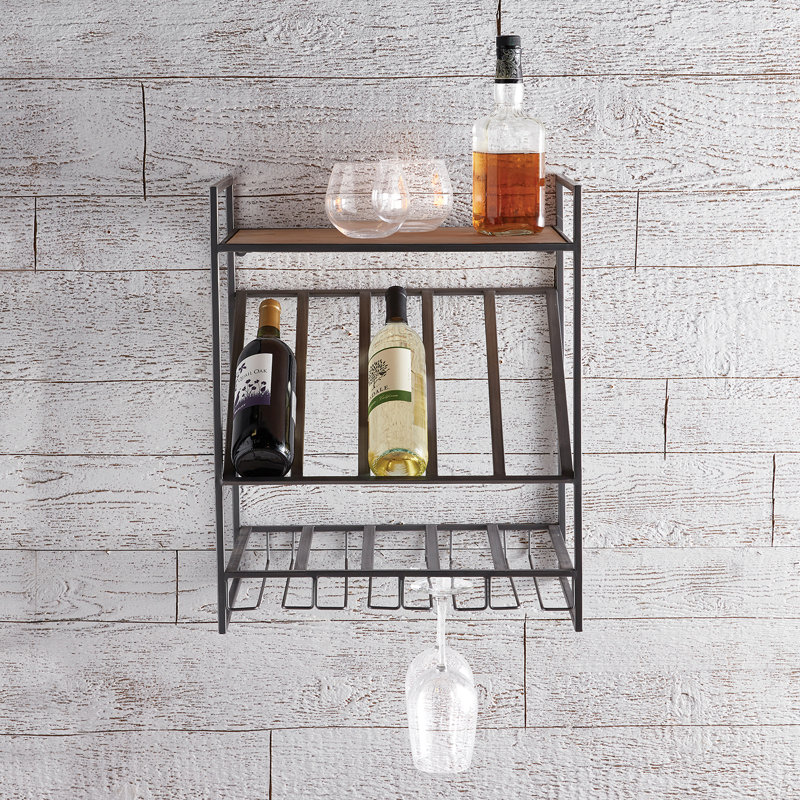 5 - Bottle Wine Bottle & Glass Rack in Black