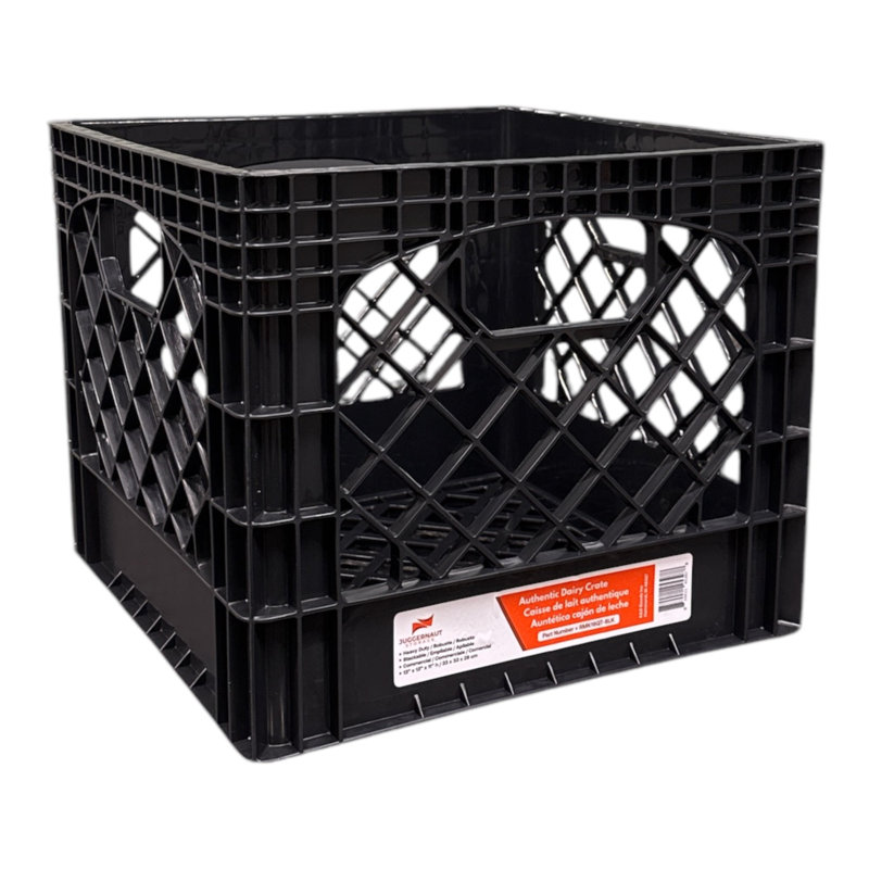 Juggernaut Storage 16QT Heavy-Duty Plastic Square Milk Crate, Black