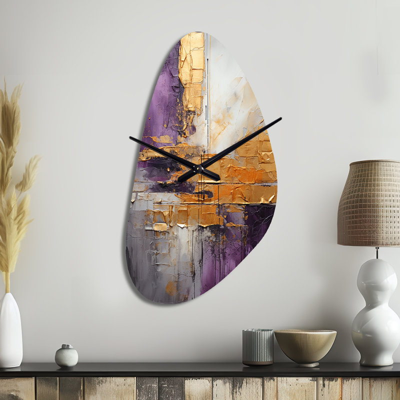 Horloge murale asymétrique en or et mauve abstraite Fractal III - Fractals, Moyenne
