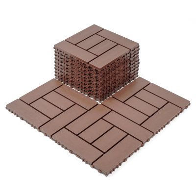 Carreaux de terrasse de style ZZ de 12 pouces, carreaux de plancher modulaires de style bricolage, carreaux de sol d'intérieur et d'extérieur, carreaux de cour faciles à installer rapidement, 44 pièces, brun