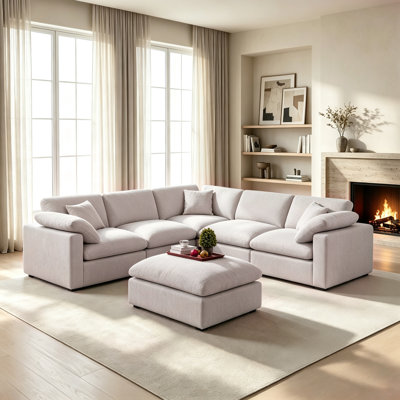 Aldora 6-Piece Upholstered Corner Sectional with Reversible Ottoman