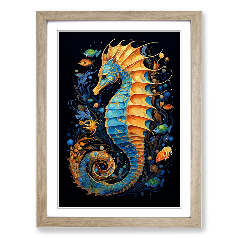 Seahorse Orphism - Framed Print, 34cm H x 25cm W x 2cm D, Oak 