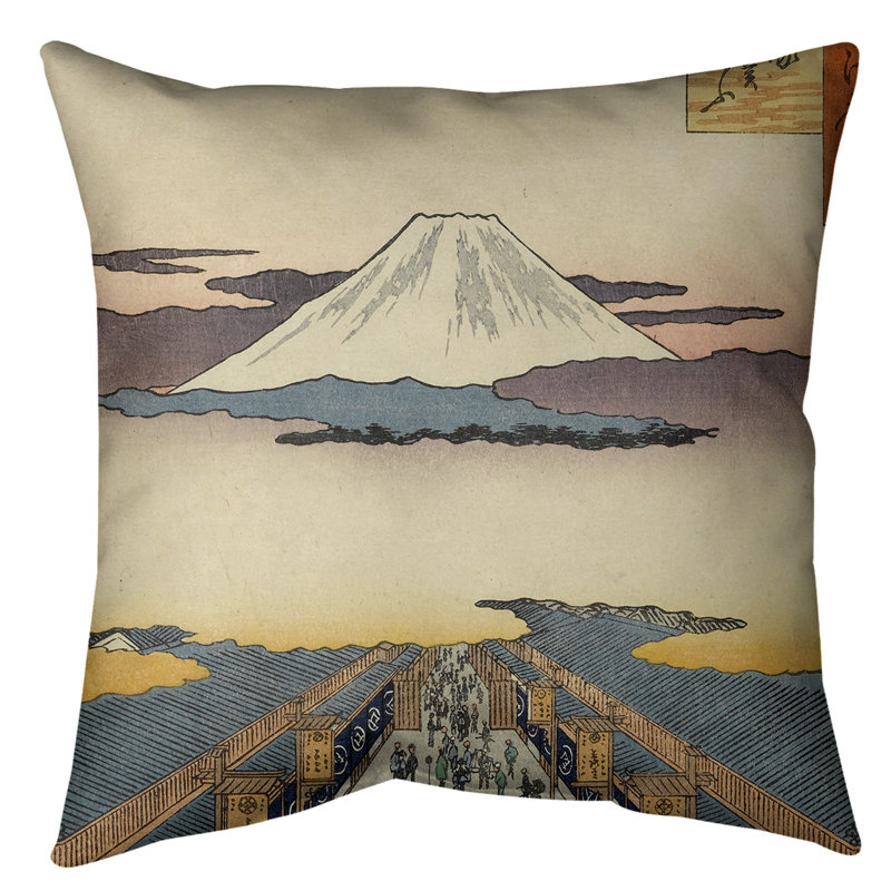 Coussin suruga-cho, 14 po x 14 po, Bleu / Jaune, Polyester sergé
