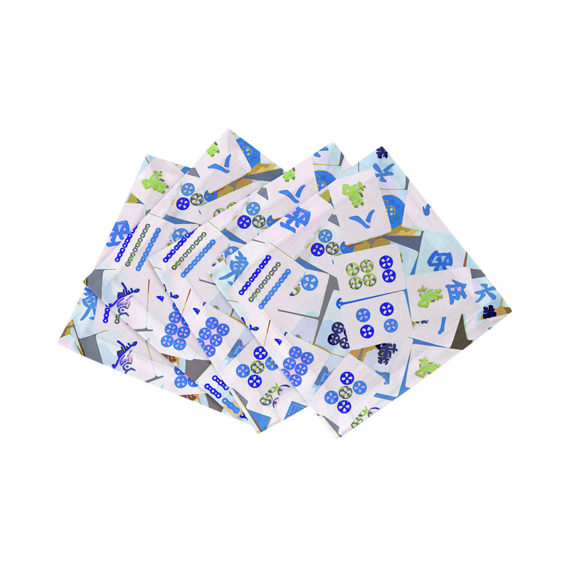 Mahjong Abstract Cotton Sateen Cocktail Napkins, Blues