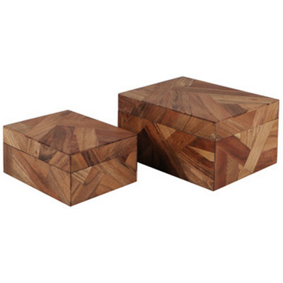Ensemble de 2 boîtes de rangement Alia Decor, rectangulaires, tons de bois brun géométrique