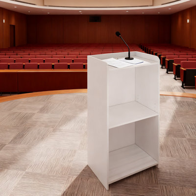 Mobile Podium Stand With Locking Wheels And Large Storage Compartment For Lectures, Conferences, And Presentations