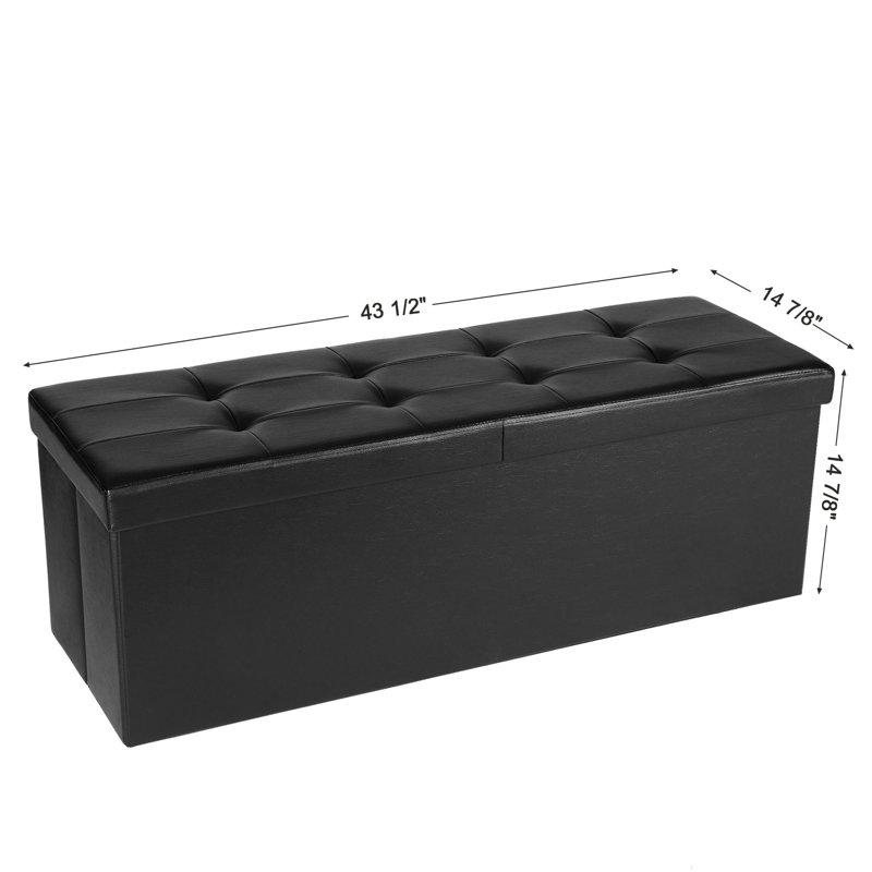 Repose-pieds de rangement rectangulaire en similicuir de 43 po de large Grace Bay, Similicuir noir