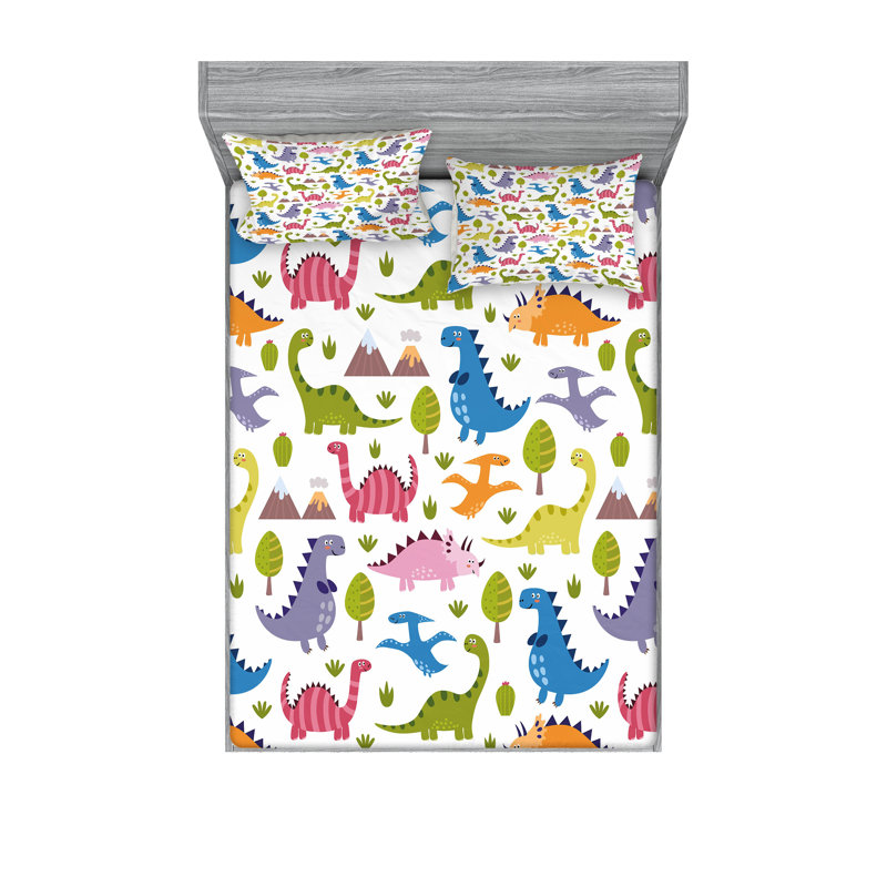 Multicolore drap-housse et coussin décoratif Ambesonne Dino, Ensemble de draps pour très grand lit californien