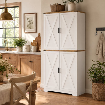 72" Kitchen Pantry Cabinets With Barn Doors And Spice Racks