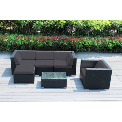 Lumini Wicker 5 - Person Seating Group with Cushions - No Assembly