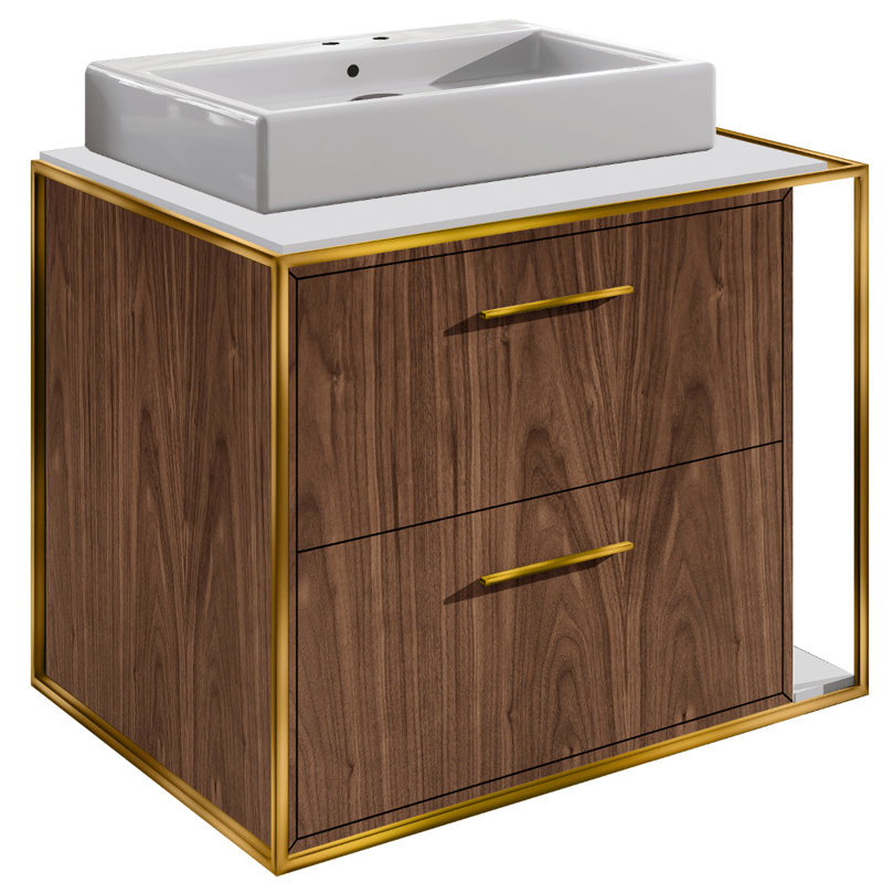Linea 24'' W Single Vanity, Double, Brass, Natural/Walnut
