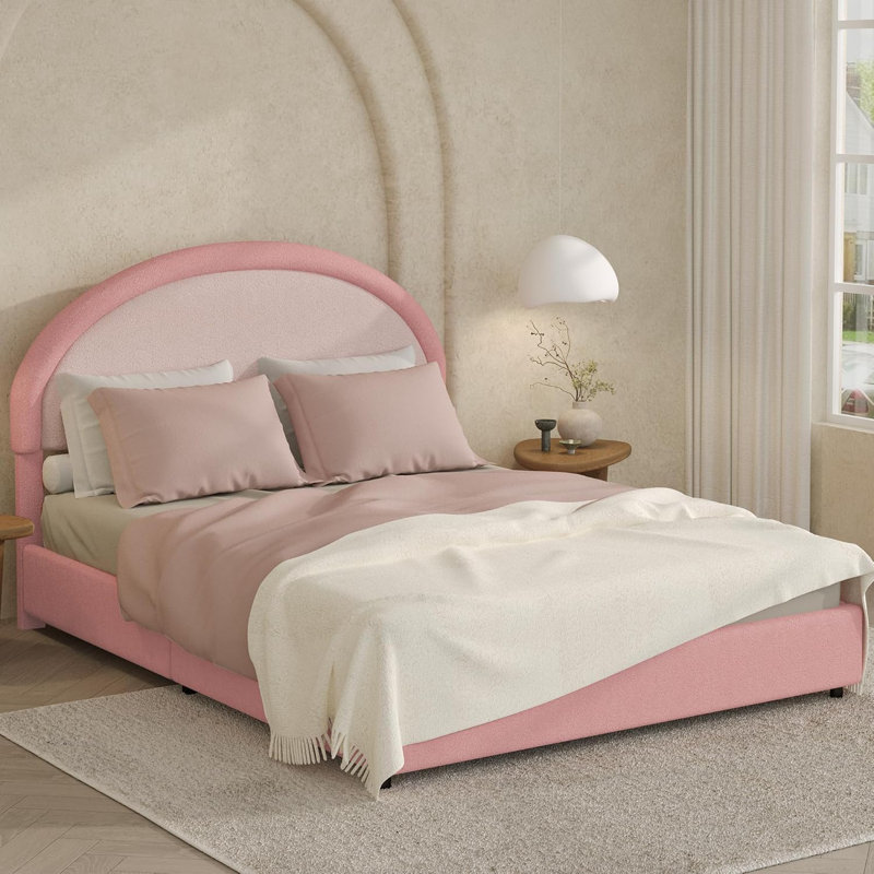 Base de lit tapissier avec tête de lit Boucle, Grand lit, Rose