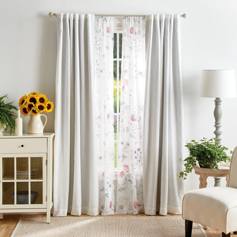 Multi Floral Semi-Sheer Rod Pocket Window Curtain Panels, 37in x 95in