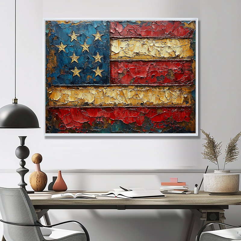 «Kulwinder - USA Patriotist», art mural, Impression encadrée flottante, H 16 po x l 32 po, Blanc