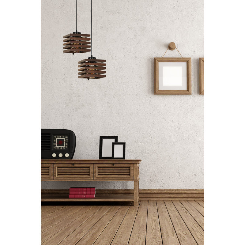 Lustre rustique en bois, 11,8 po de diamètre x 27,6 po de hauteur | Hauteur réglable, peinture électrostatique séchée au four | Douille E27, 40 W maximum, couleur brune | Parfait pour le décor du Sud-Ouest et de la campagne, solution d'éclairage élégante