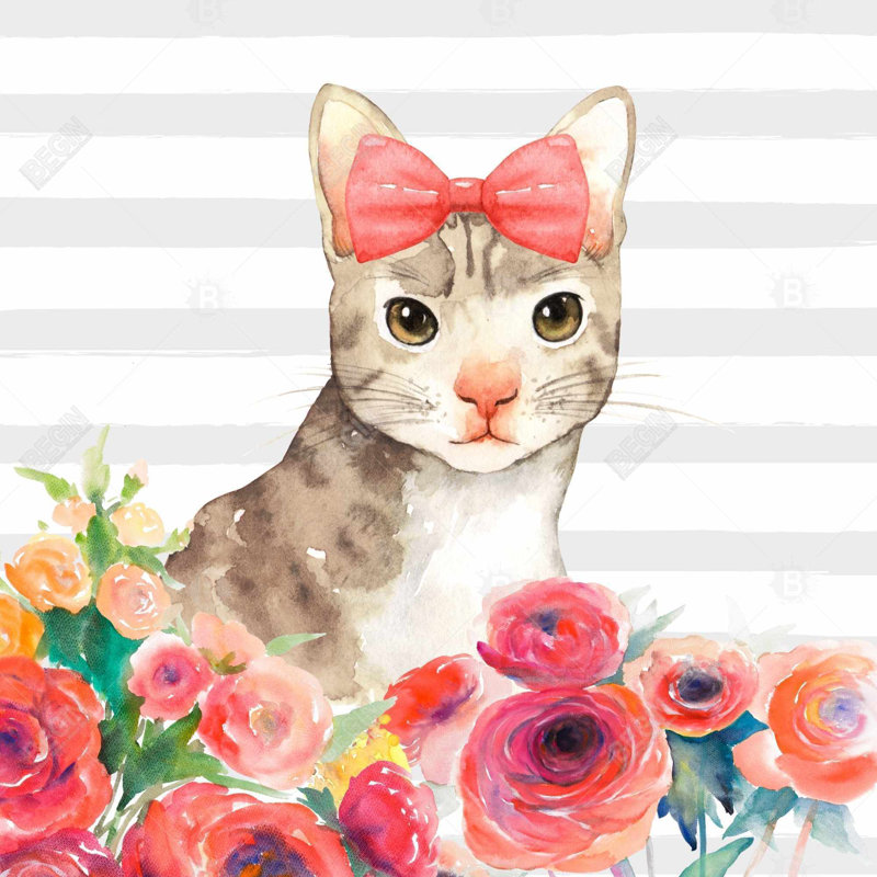 " Small Cat With Flowers "