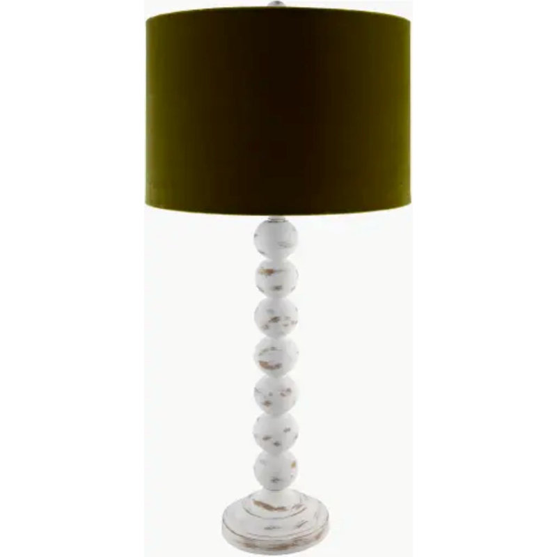 Elaine Table Lamp, Antiqued White, Green, 32" H x 15" W x 20" D