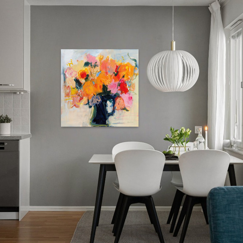 Art contemporain contemporain avec bouquet noir, H 32 po x l 32 po