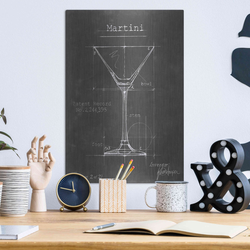 Barware Blueprint V par Ethan Harper - impression sans cadre sur métal, L 12 po x H 16 po