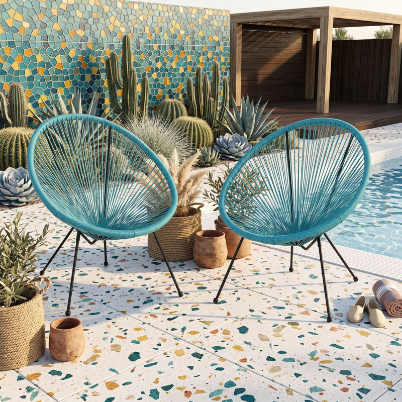 Ensemble de chaises d'extérieur en imitation rotin avec panier, Sarcelle