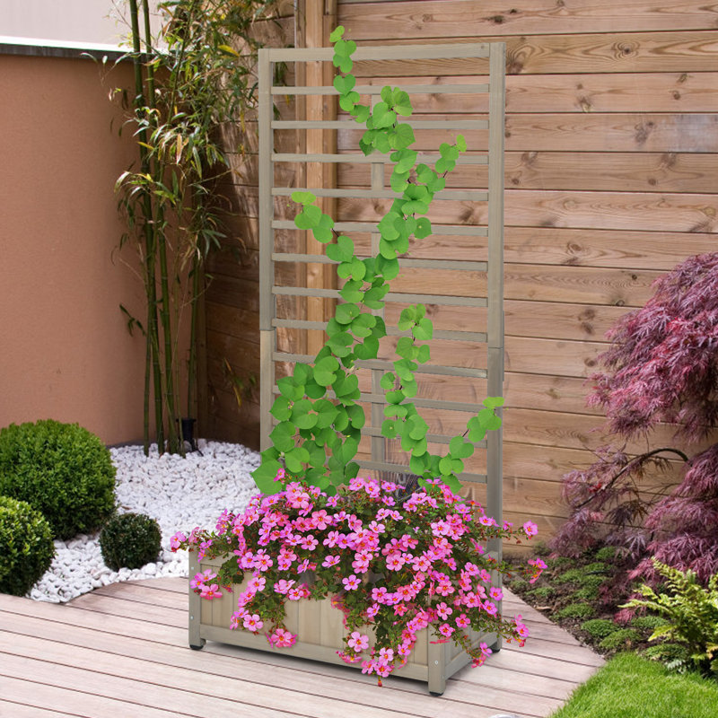 Boîte à fleurs en bois avec treillis