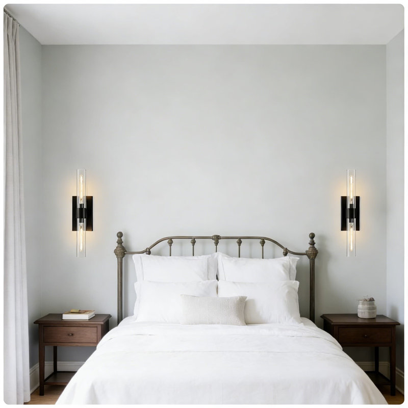Ensemble de 2 appliques murales modernes en laiton Modern à intensité variable avec tube en verre transparent pour meuble-lavabo, montage vertical ou horizontal