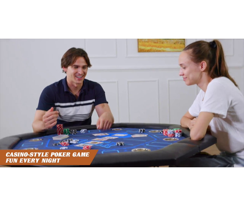 48'' Octagonal Blue Felt Poker Table with Folding Legs and Drink Holders