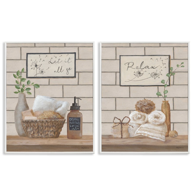 «Go Relax Traditional Bathroom», ensemble de 2 giclées encadrées par Pam Britton, H 14 po x l 11 po