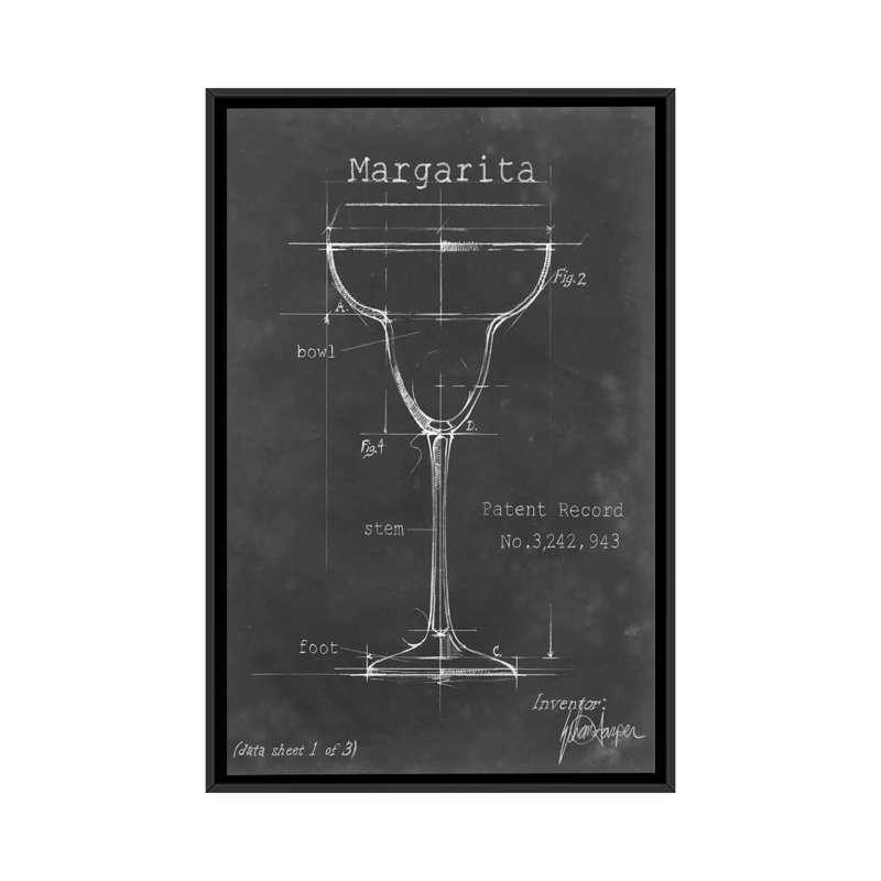 «Barware Blueprint VI», impression sur toile, H 26 po x l 18 po x P 1,5 po, Toile avec cadre noir