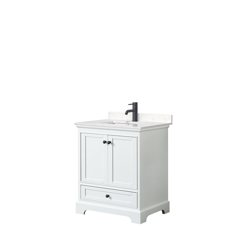 Ensemble de meuble-lavabo simple 30 "Deborah, Marbre de culture blanc, Blanc, Chrome poli