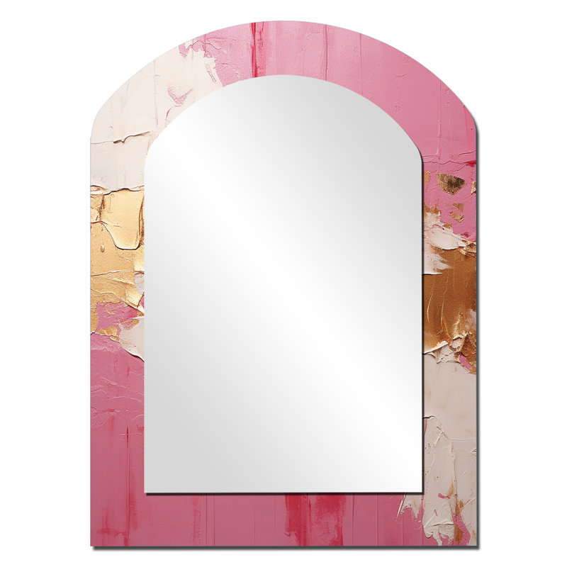 Minimalisme rose et doré Horizon I - Miroir mural moderne arqué, 34 po x 25 po