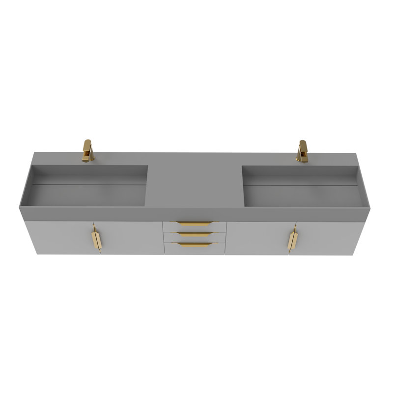 84" Amazon Double Bathroom Vanity with Top, Gray, Gray, Gold