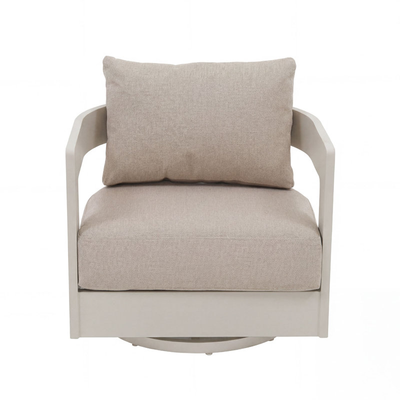 Frances Aluminum Outdoor Swivel Chair with Sunbrella Cushions, Beige Cushion/Cream Frame