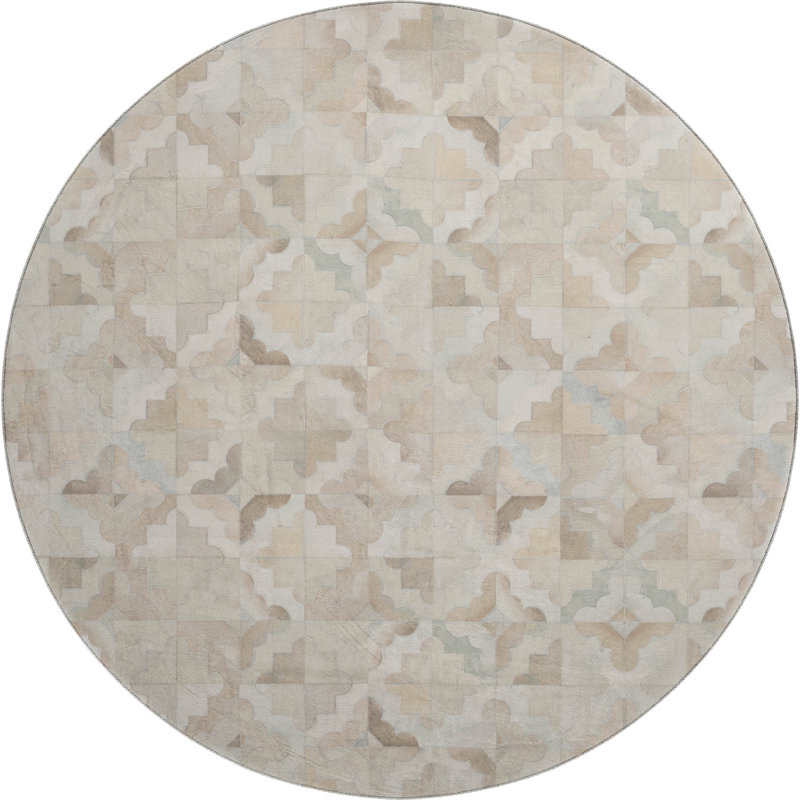 Premium Machine Washable Lewes AMF103 Ivory Rug, Round 8'