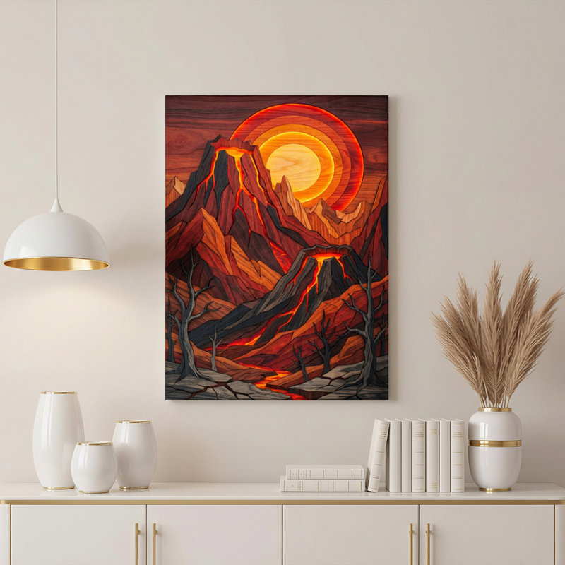 Tableau sur toile tendue représentant un paysage volcanique au coucher du soleil sur une montagne (lot de 1), 2030