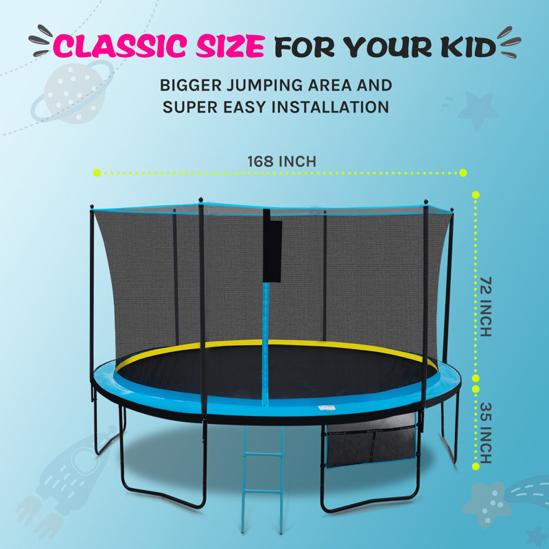 14' Round Backyard Trampoline with Safety Enclosure