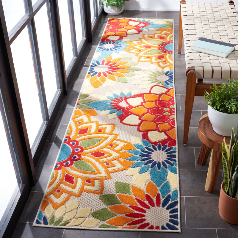 Tapis d'intérieur / extérieur à motif floral Stephine, Tapis de couloir 2 pi 2 po x 11 pi