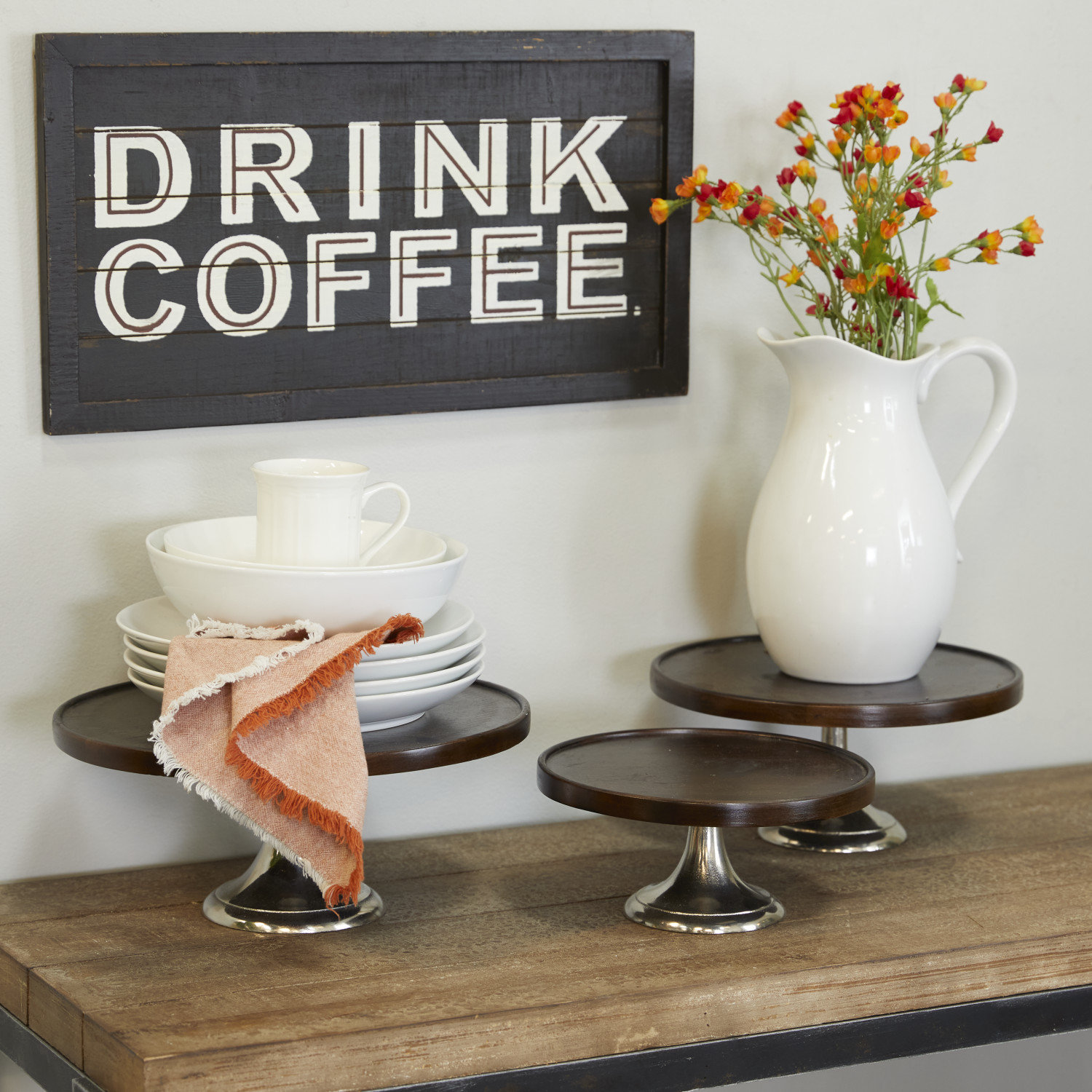 Burrowes Cake Stand, Dark Brown/Silver