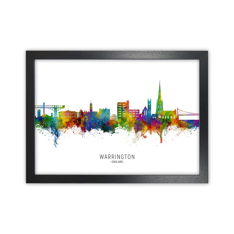 Warrington England Skyline by Michael Tompsett - Print, Black Framed, 64cm H x 88cm W x 3cm D