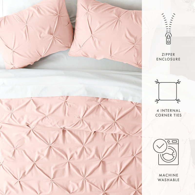 Ensemble de housse de couette texturée Pinch Pleat, Housse de couette grand et 2 taies décoratives, Rougir