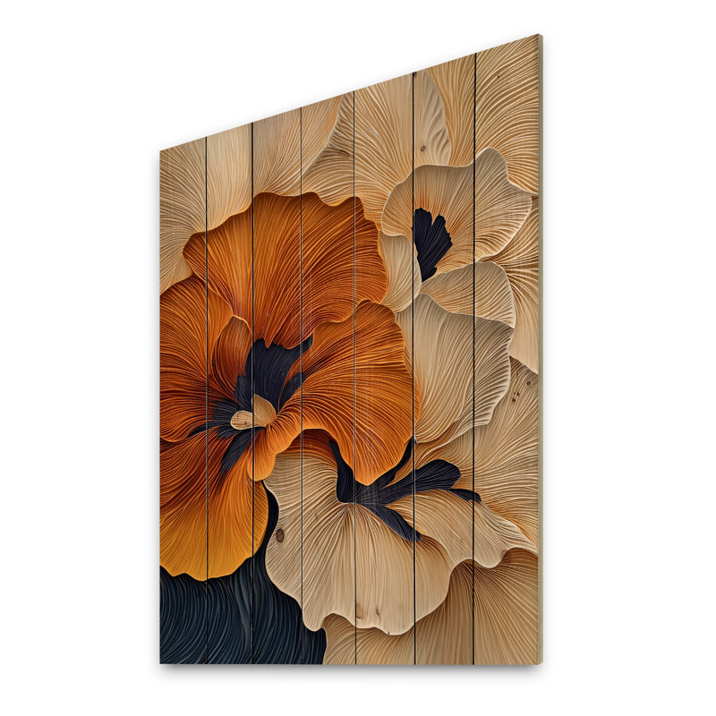 Pansy Velvet Petals In Beige I - Pansies Wood Wall Decor On Natural Pine Wood, 20" H x 10" W x 0.78" D