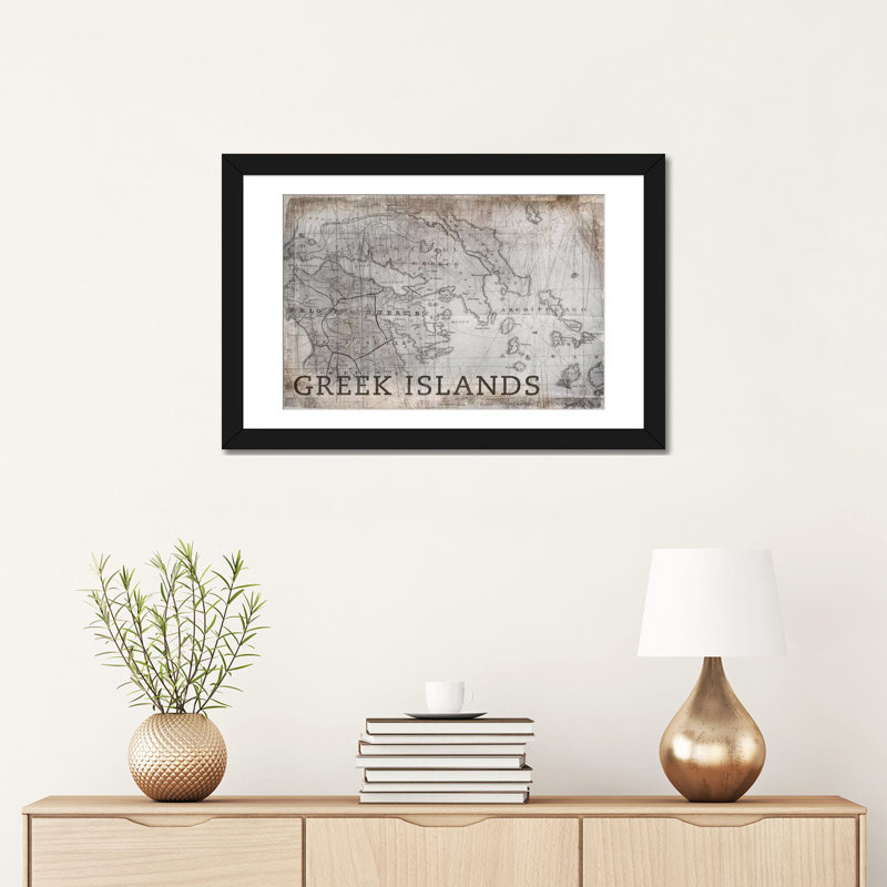 Carte des îles grecques, rétro par PI Galerie - Estampe numérique sur toile tendue avec châssis, H 16 po x l 24 po x P 1 po
