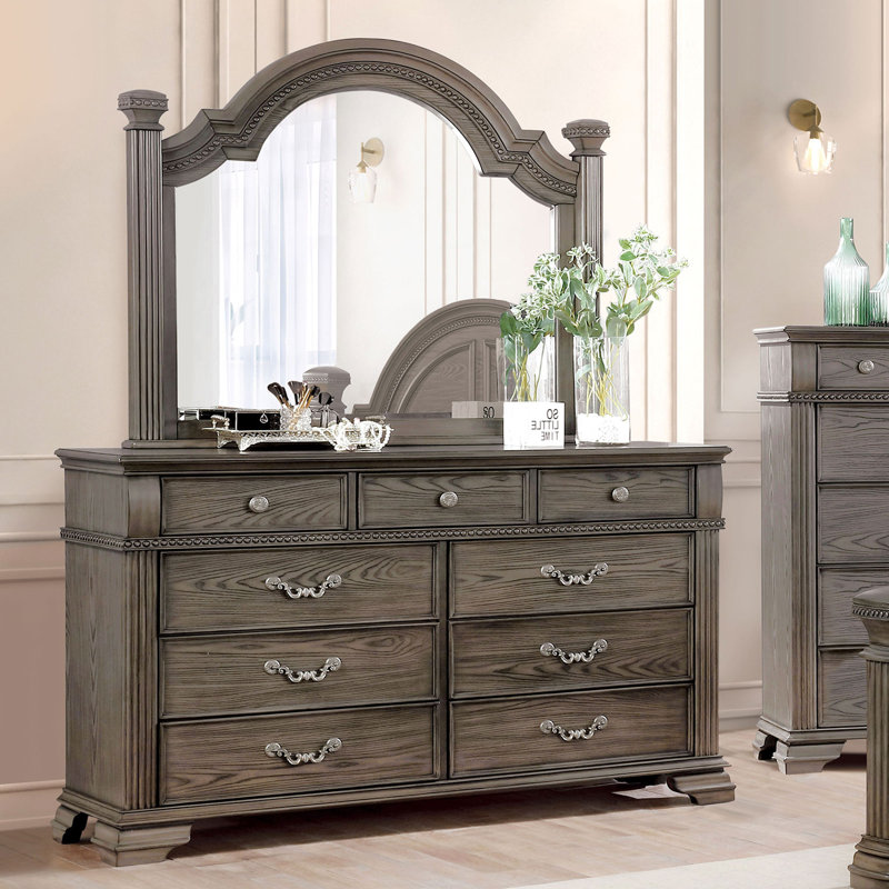 61.6" W Traditional Dresser, Gray, Gray