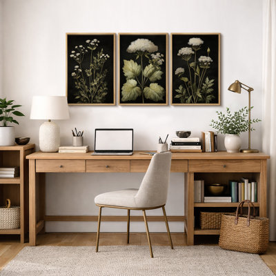 «Dark Botanical Herb Study», art rétro, illustration d'une plante scientifique, impression sur toile encadrée, 3 pièces