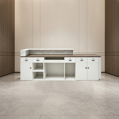 Grand bureau de réception moderne avec tiroirs verrouillables et glissières silencieuses à fermeture en douceur, comptoir commercial à l'avant, aucun assemblage requis, pour le salon de l'hôtel