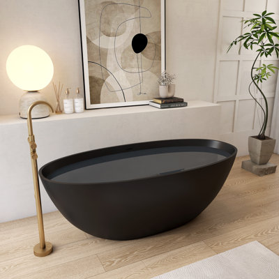 65''Solid Solid Surface Bathtub, Freestanding Soaking Bathtub
